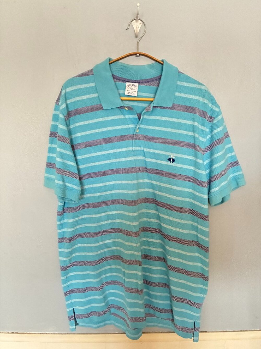 Brooks Bros. Aqua Stripe Piquè Polo Size XL